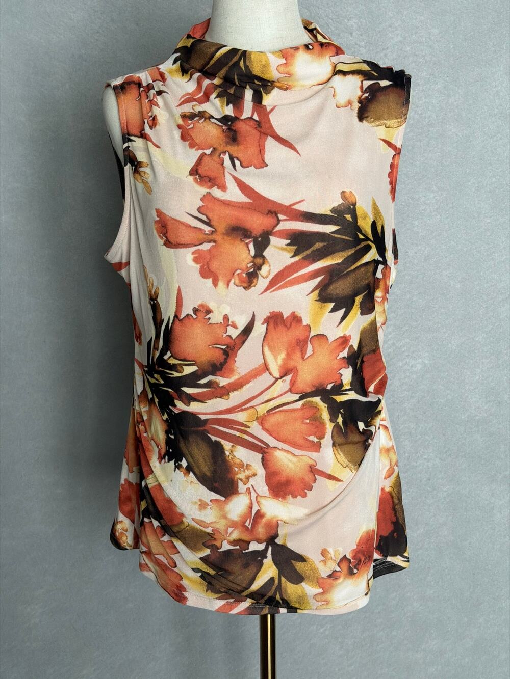Calvin Klein Mock Neck Top Sleeveless Floral Mesh Knit Women's XL NEW